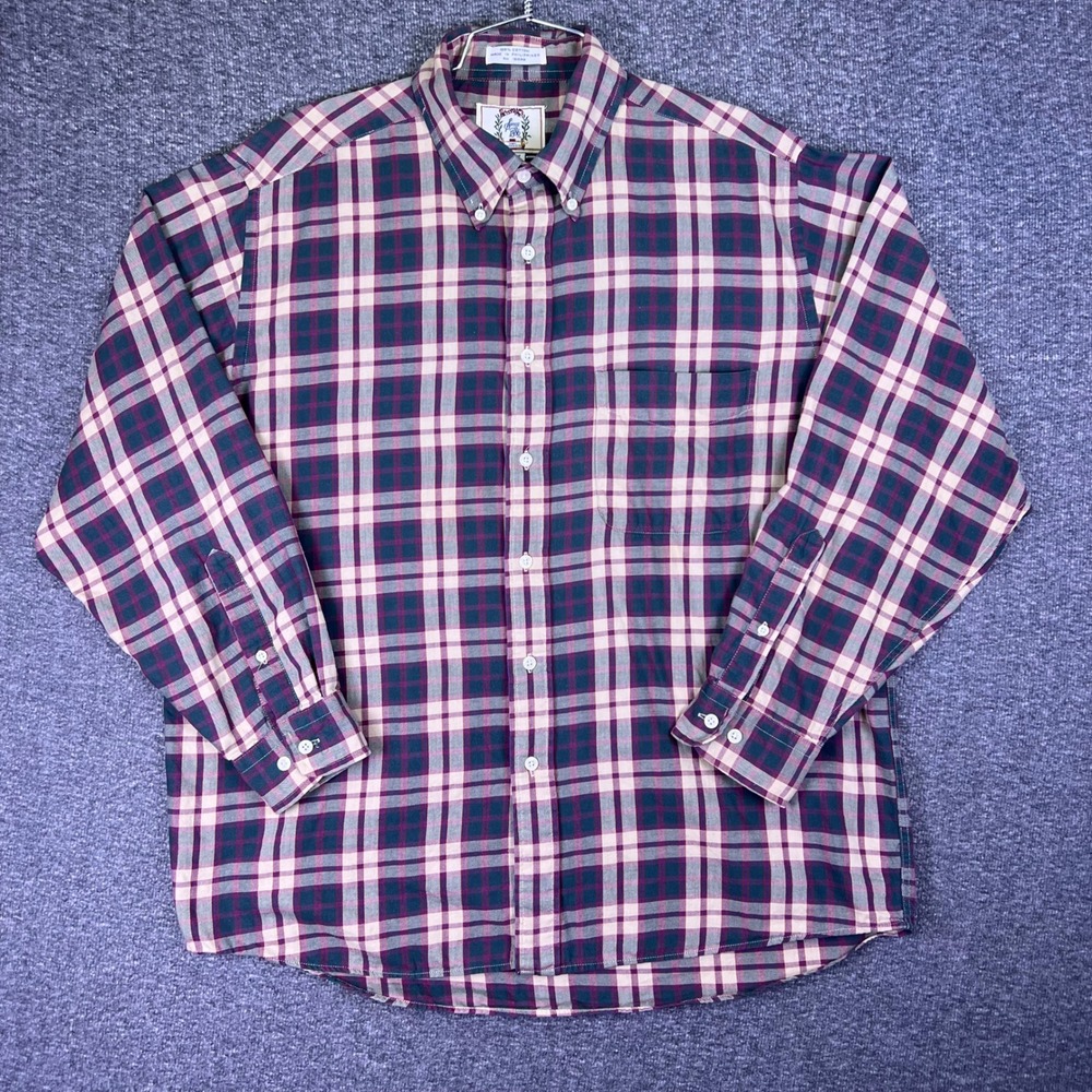 VTG 90s Sears Roebuck Shirt Mens L Navy Plaid Cotton‎ Earth Tones Classic Grunge
